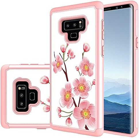 Galaxy Note 9 case, MAIKEZI Hybrid Dual Layer TPU Plastic Armor Defender Phone Case Cover for Samsung Galaxy Note9 N960U 2018 (Rose Gold Flower)