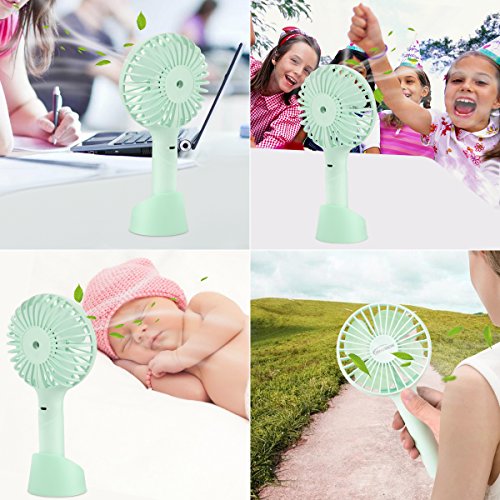 YIHunion Mini Handheld Fan Personal Portable USB Rechargeable Battery Powered Fan with Base, 2500mAh Battery，4 Modes for Home, Office, Bedroom and Outdoor travel(Green) - Thumbnail 5