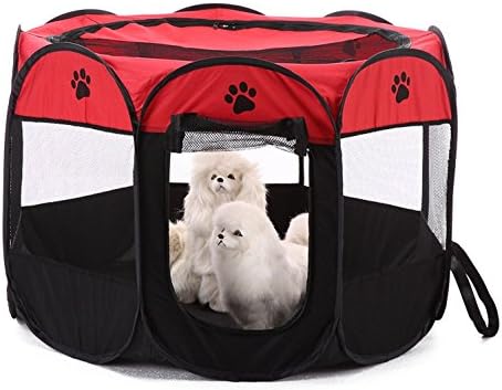 Leowow Dog Playpen Exercise Puppy Pen Pop Up Kennel For Indoor Outdoor 600d Oxford Cloth-Red