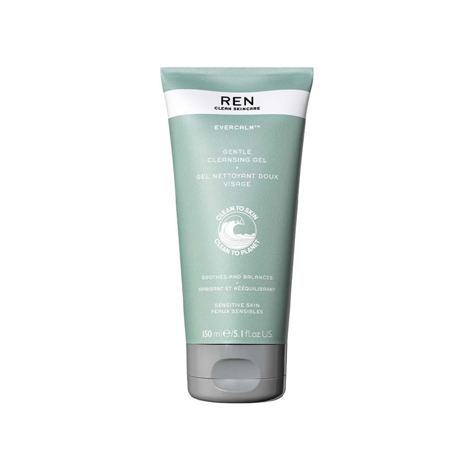 REN Evercalm Gentle Cleansing Gel for Sensitive Skin, 150ml - Non-Stripping Face Wash with Prebiotics and Beta-Glucan, Soothing Cleanser for Redness Relief and Daily Dirt Removal, Dermatologist-Tested