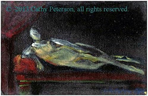 "A LADY IN A YELLOW DRESS, OF COURSE IN RECLINE" 2013 by Cathy Peterson, 6.5" x 10" FINE ART PRINT from original IMPRESSIONIST portrait oil painting. Hand Signed