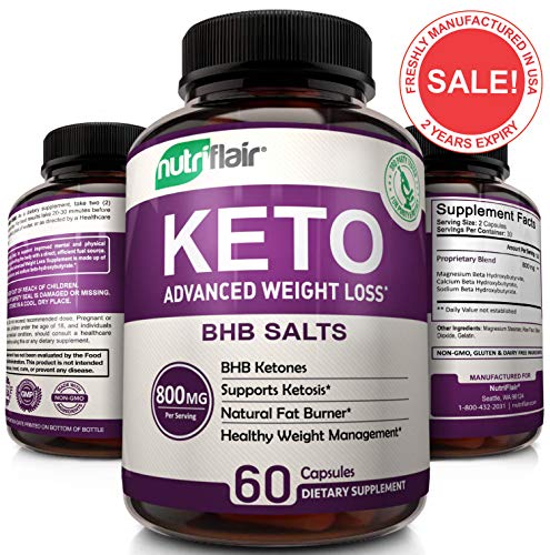 Keto Diet Pills - 800mg Advanced Weight Loss Ketosis Supplement - All-Natural BHB Salts Ketogenic Fat Burner Capsules - GMP-Sealed, Non-GMO Product - Ideal Weight Loss Supplements for Men & Women