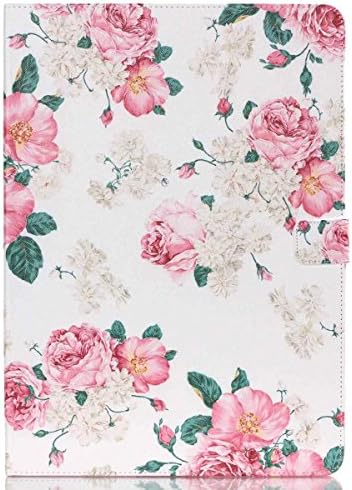 iPad Mini 4 Case,[White Peony Flowers] Cute Ultra Slim Folio Flip Stand PU Leather Case with Card Slots Protective Cover for Apple iPad Mini 4