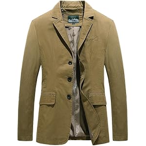 Men's Cotton Blazer 3 Button Suit Jacket Sport Coat Regular Fit Autumn Busniess Jackets