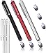 The Friendly Swede Replaceable Micro-Knit Tip Hybrid Stylus with Lanyards, Cloth and Replacement Tips (3 Pack) (Red + Black + Silver)