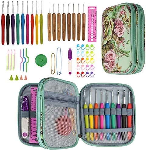 VETUZA 53 Pcs DIY Crochet Hooks Set, Blunt Needles Yarn Knitting Plus Crochet Hooks Set with Case, Ergonomic Handle Crochet Hooks Needles for Beginner Arthritic Hands