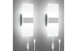 ZitoStory Modern Wall Sconces Set of 2, Silver Gray Color Wall Sconce Plug in 12W 6000K Cool White Acrylic Wall Mounted Light Wall Lights with 6.5FT Plug in Cord and On/Off (2 Pack)