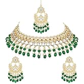 I Jewels Gold Plated Indian Wedding Bollywood Kundan Pearl Meenakari Choker Necklace Jewellery With Dangle Earrings Set For Women