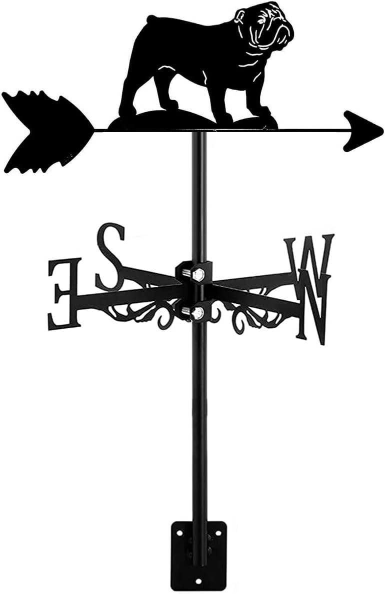 Weathervanes - LAUMOE Exquisite Metal Weather Vane Ornament Durable Iron Weathervane Metal Dog Animals Ornament Wind Vane Retro Farm Scene Weather Vane Patio Yard Direction Indicator, Home, Garden Decor,Bulldog