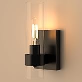 Zevluck 1-Light Wall Sconce, Matte Black Bathroom Vanity Light with Cylinder Clear Glass, Modern Hardwired Vanity Wall Lamps 