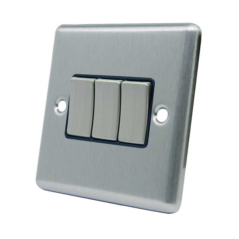 AET CSC3GSWIBS 10 A 3-Gang 2-Way Satin Finish Chrome Classical Triple Black Insert Metal Rocker Light Switch