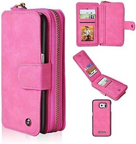 iPhone 6 Plus Wallet Case, NEWOER Wrist Strap Flip Folio PU Leather Wallet with Detachable Phone Case Card Holder Slot Mirror Zipper Coin Phone Wallet for iPhone 6 Plus 5.5 inch-rose