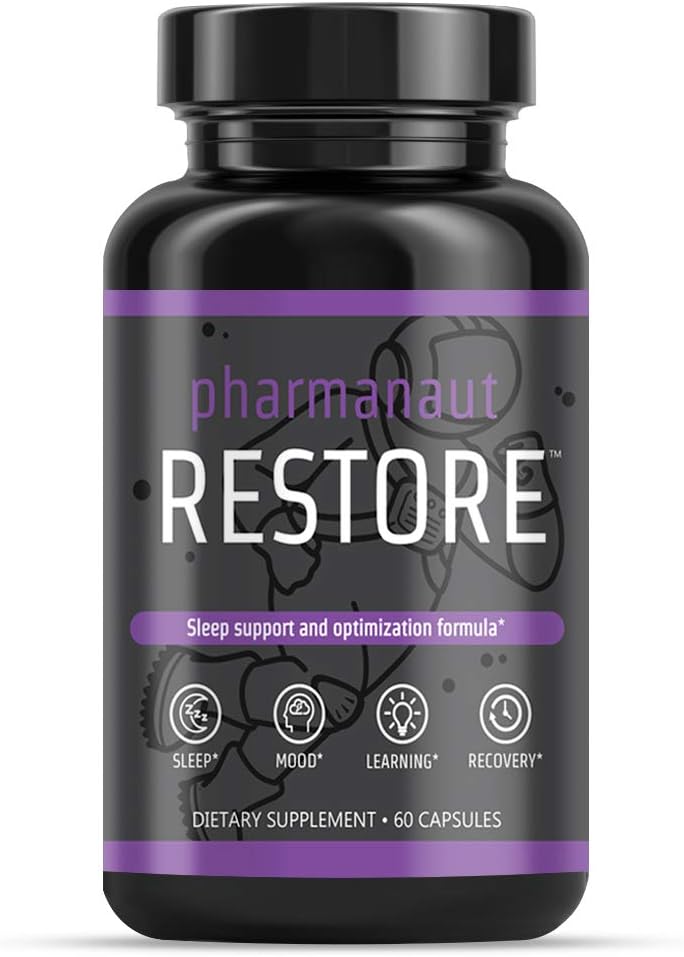 Pharmanaut Restore Sleep Optimization for Esports | Magnesium, Sour Cherry Powder, Tryptophan, Glycine, Theanine | 60 Veggie Capsules