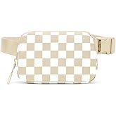 MEISEY Checkered Fanny Pack Nylon Everywhere Belt Bag for Women,Water Repellent Waist Packs (Checkered Belt Bag-Beige)