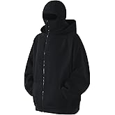 RUIZEHONG Balaclava Hoodie Men's Zip Up Fleece Double Layer Hooded Hoodie Jackets Windproof Oversized Warm Sweatshirt