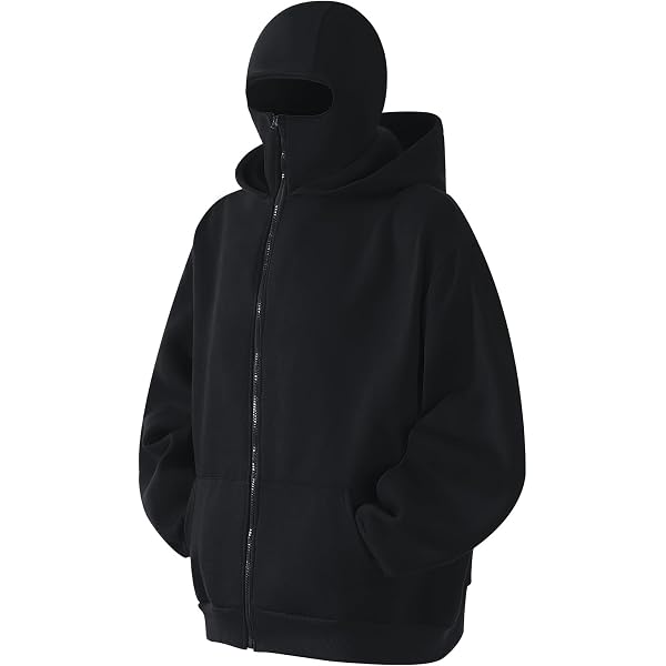 Alalaso Ninja Hoodie Men Double Neckline Cotton Pullover Windproof