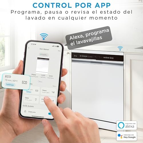Lavavajillas 60 cm+++ Blanco para 14 servicios - Lavaplatos libre instalación - Compacto con 10 Programas de Lavado integrable - Filtro Antibacterias y Programación Horaria Nuevo Modelo