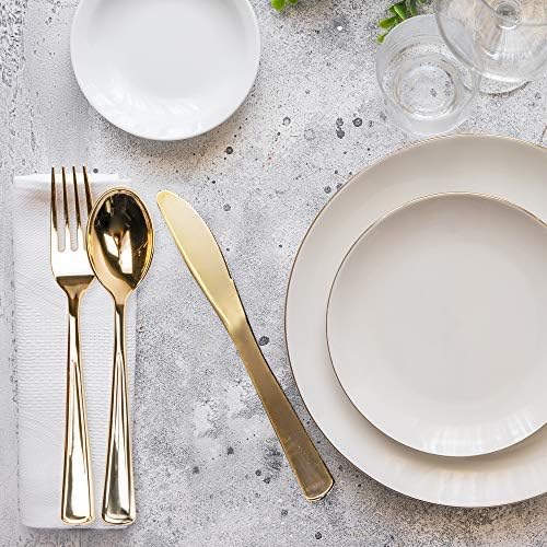 MATANA, 180 Elegant Gold Plastic Cutlery Set, 60 Knives, 60 Forks, 60 Spoons, Hand Washable - Image 4