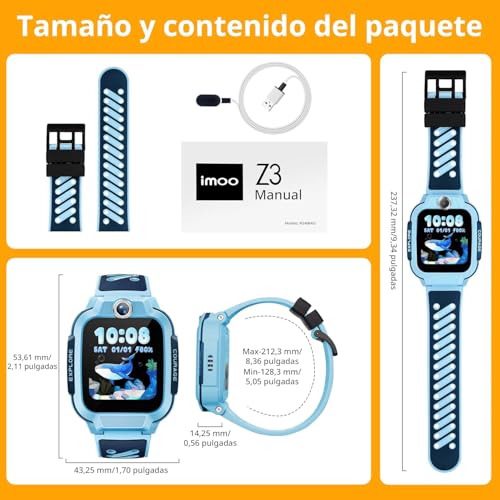 imoo Z3 Watch Phone, 4G-Smartwatch Kinder mit HD-Videoanrufen, Smartwatch für Kinder mit GPS-Echtzeitortung, IPX8-Wasserbeständigkeit (Blue)
