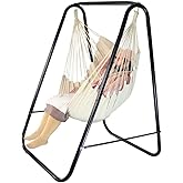 PIRNY Hammock Chair Stand with Large Hanging Padded Indoor Swing,Easy to Assemble Sturdy Hammock Chair with Stand,MAX Capacity up to 500 LBS,Heavy-Duty Steel Hammock Stand for Indoor Outdoor(White)