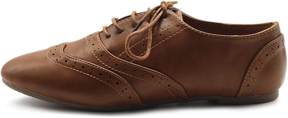  | Ollio Women's Shoe Classic Lace Up Dress Low Flat Heel Oxford | Oxfords