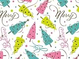 Pink Aqua Lime Green Christmas Wishes Gift Wrap Paper - 15 Foot Roll