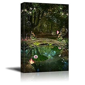 Canvas Prints Wall Art - Beautiful Forest Enchanted Pond | Modern Wall Decor/Home Art Stretched Gallery Canvas Wraps Giclee Print & Ready to Hang - 18" x 12"
