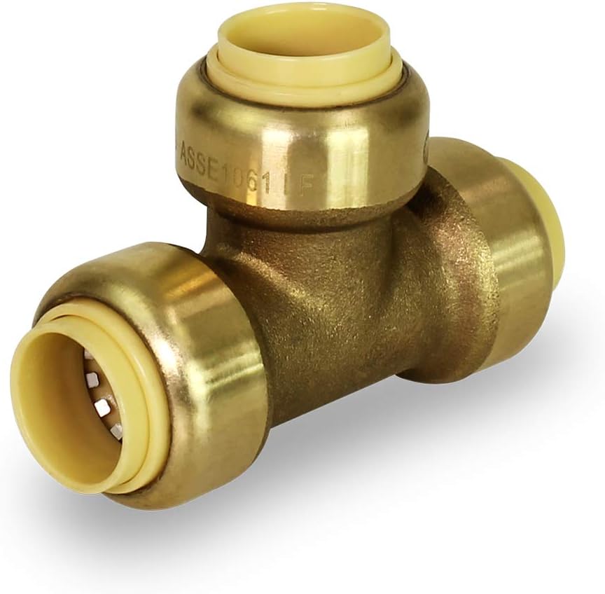 Everflow Supplies Pushlock UPET34 3/4 Inch Long Push x Push x Push Tees for Push-Fit Fittings, Made with Lead Free DZR Forged Brass, Connects PEX, CPVC and Copper, Pre-Lubricated Quick Installation