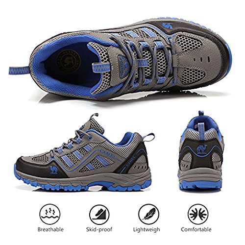 CAMEL CROWN Men/Womens Outdoor Hiking Shoes Breathable Walking Sneakers Lightweigh (10.0 D(M) US, Dark Grey/Sapphire Blue)