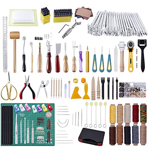 Leather Making Kit MIUSIE Professional Leather Working Punch Kit, 139 Pcs Leather Making Tools with Number and Letter Stamp Set,Leather Stamps,Leather Rivets Tools,Swivel Knife for Leather Working