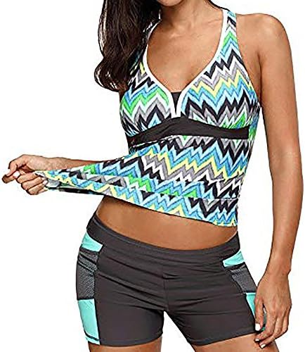 nanzhushangmao bikini Women 2 Piece Tankini Swimsuit Print V-Neck Short Set Bathing Suits Plus Size Modest Beachwear