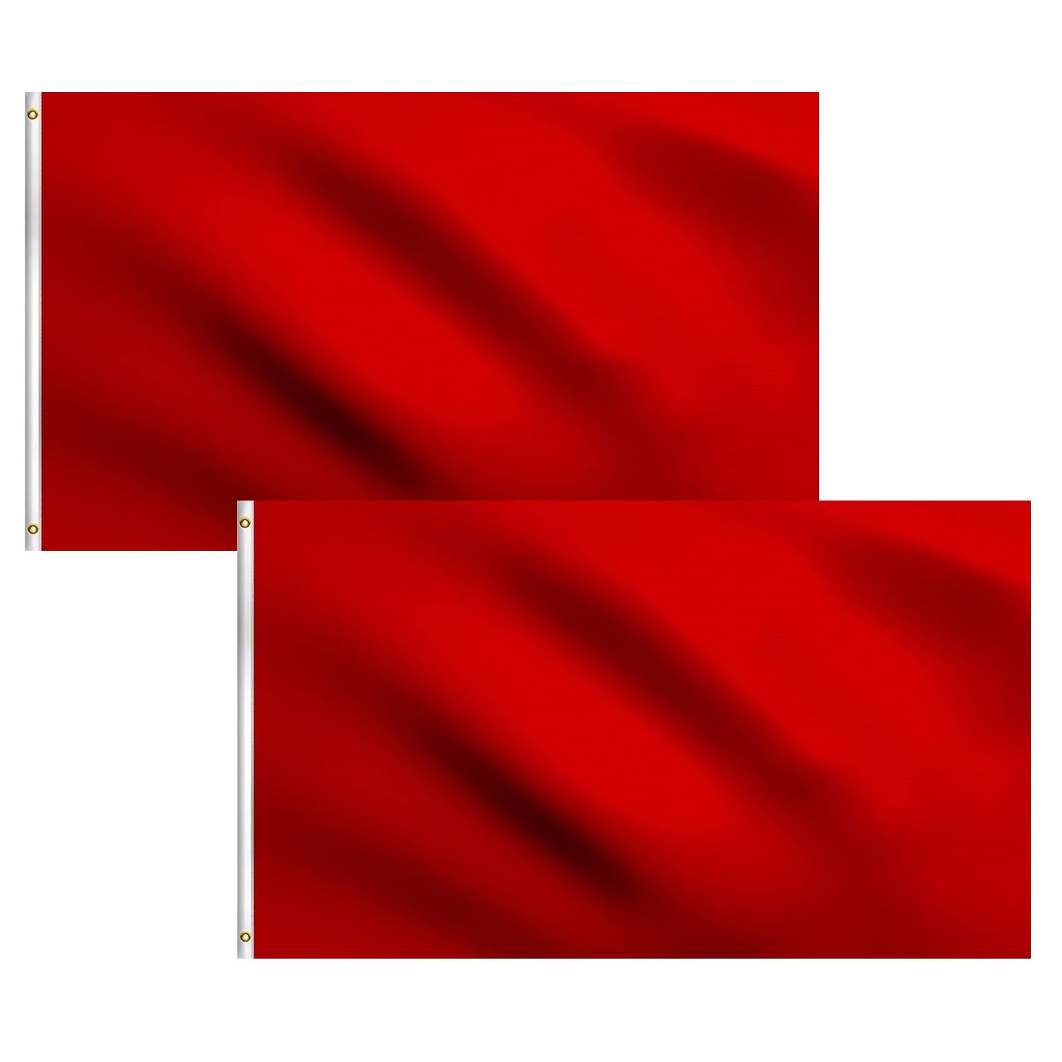 2 Pack Red Flag 5 x 3 Ft Double Stitched Vivid Color Plain Red Polyester Decoration for Garden Room Game Sport Events Festival Party 90 X 150cm with Brass Grommets — image 1