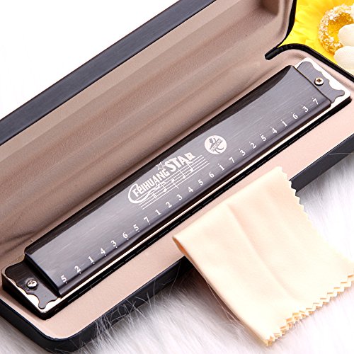 Best Harmonica C Key 24 Holes Major Diatonic Double Tremolo Beginner Harmonicas for Sale Musical Instrument Accessories Black with Case