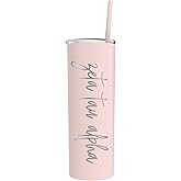 Go Greek Chic Zeta Tau Alpha Laser Engraved Skinny Tumbler with Straw (Blush)