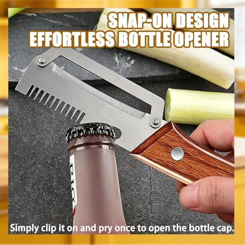 2 Pieces Multifunctional Vegetable Peeler for Kitchen, 3-in-1 Peeler with Wooden Handle, Stainless Steel Blade and Bottle Opener, Zero Flex Kitchen Utensil for Fruit and Vegetables