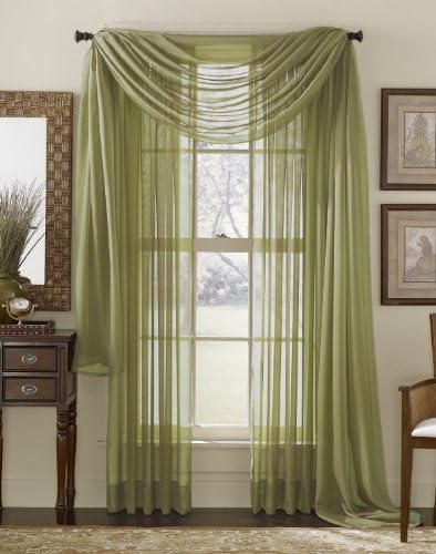 3 Piece Sheer Panel (2 Pieces 58" x 84") and Scarf Window (1 Pieces 37" x 216") Curtain Combo Set (Sage Green)