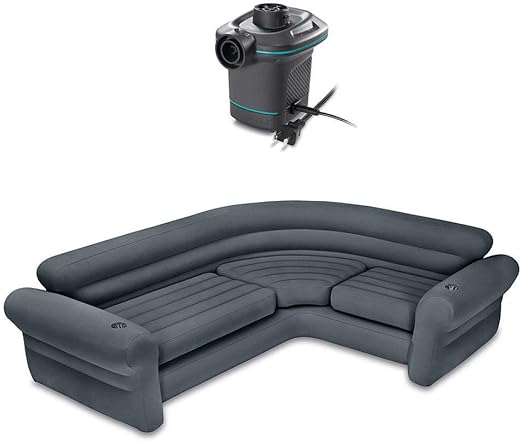 Intex Inflatable Corner Sectional Sofa w/ 120V Quick Fill AC Electric Air Pump