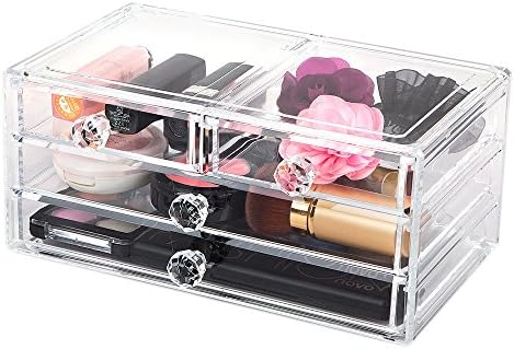 Premium Acrylic Organizer 4 Drawers Makeup Organizer Jewelry and Accessory Storage Workplace Organizer for Bedstands, Dresser, Office and Rest room, Clear Crystal Transparent, Exquisite and Elegant