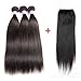 AMZTMY Brazilian Straight Virgin Hair 3 Bundles With Closure 100% Unprocessed Hair Extensions Remy Human Hair Weft Weave With 4×4 Lace Closure Natural Color 10-26 Inch