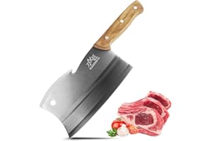 BLADESMITH Multi-Purpose Dual Edges Butcher Knife, Meat Cleaver, Heavy Duty Chopper Knife for Bone Cut with Ergonomic Pearwoo