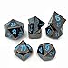 IvyFieldDice Shiny Black Painted and Blue Numbers, Polyhedral Metal Dice with Metal Case, Set of 7 for RPG D&D Math Teaching