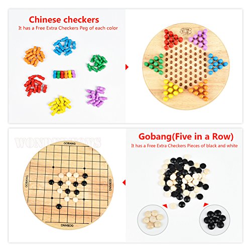 Wondertoys 2 in 1 Chinese Checkers & Gobang (Five in a Row) Wooden Board Game for Family