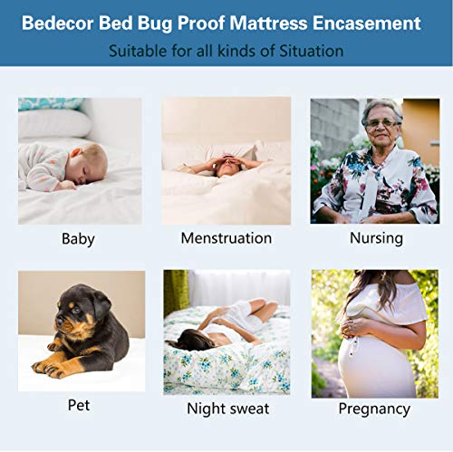 Bedecor Elastic Mattress Cover with Zip, Hypoallergenic, Silent, Cotton Waterproof Mattress Protector 140 x 190 x 16 cm