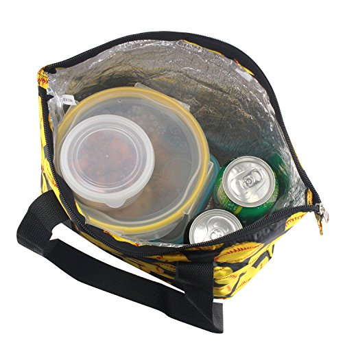 Zodaca Large Insulated Lunch Tote Bag, Yellow Softball