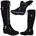 Generation Y Womens Boots Knee High Block Heels Lace Up Combat Buckle Strap Zipper Closure GY-WB-213