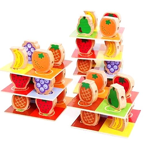 Genius Art Toddler Games - Educational Wooden Toys - Sorting and Color Shapes - Fruit Piles Tower - 60 pcs for Preschool Age - Thumbnail 3
