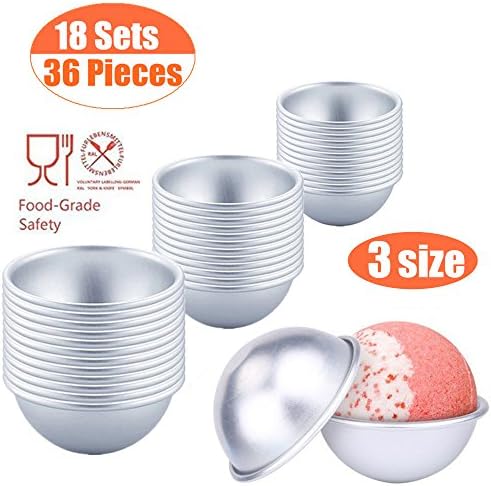 Bath Bomb Mold Kit 36 PCS 3-Size Metal DIY Bath Bomb Kit for Crafting Handmade Spa Bomb Fizzies DIY Making Supplies (18 Sets)