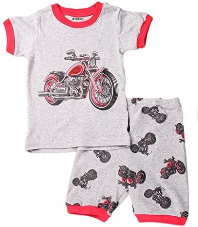 Little Boy Short Sleeved Pajamas 100% Cotton Sleepwear Excavator Red T2