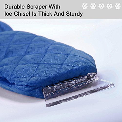 Ice Scraper Mitt For Car Windshield Snow Scrapers with Waterproof Glove Lined of Thick Fleece + Carry Pouch (Blue)