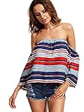 Floerns Women's Multicolor Striped Off The Shoulder Blouse Small Multicolor